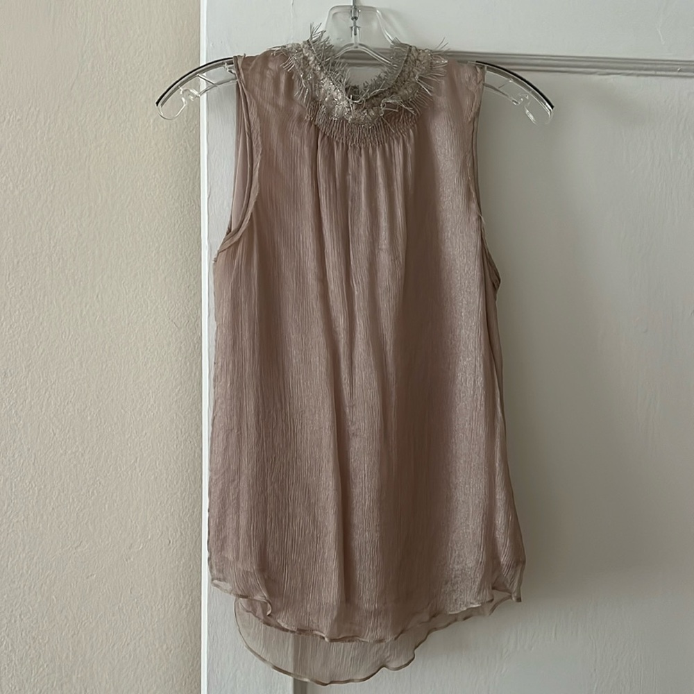 Theory mock neck sleeveless blouse in dusty rose pink